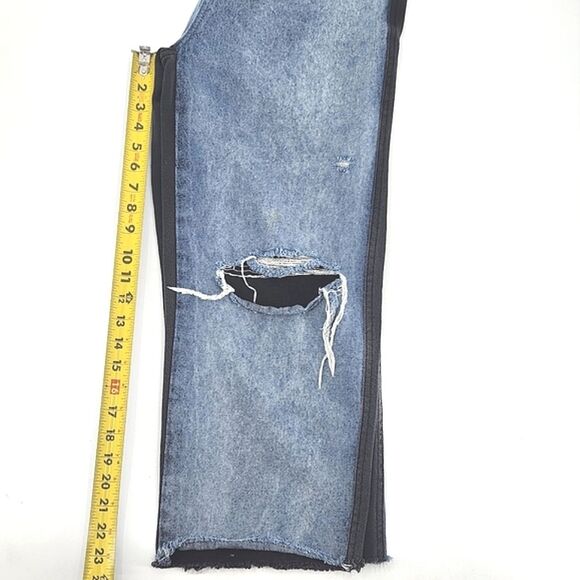 Pacsun 90s Jogger Jeans Size 26 Women Blue Black Colorblock Distressed High Rise - Picture 7 of 8